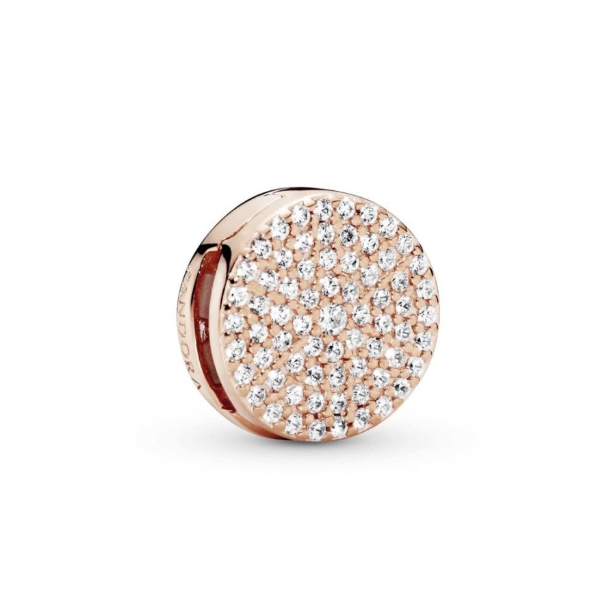 Charms Joyas Pandora | Charm Sujetador Redondo Con Pave Recubrimiento En Oro Rosa De 14K Reflexions