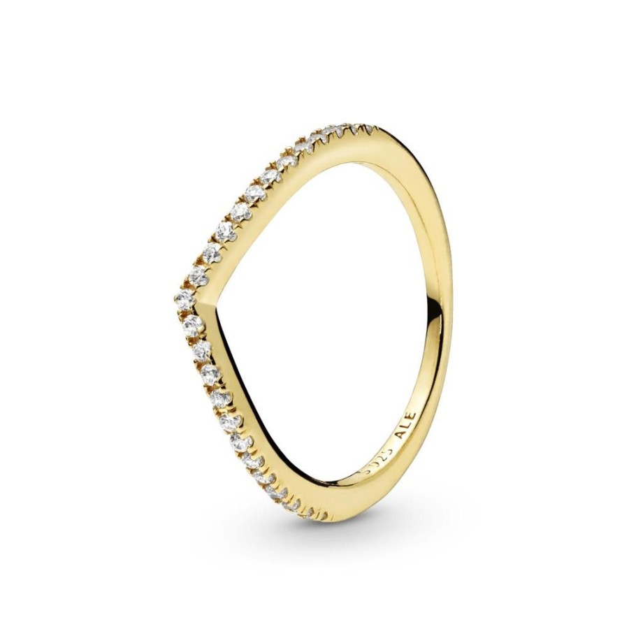 Anillos Joyas Pandora | Anillo Hueso De Los Deseos Deslumbrante Recubrimiento En Oro De 14K