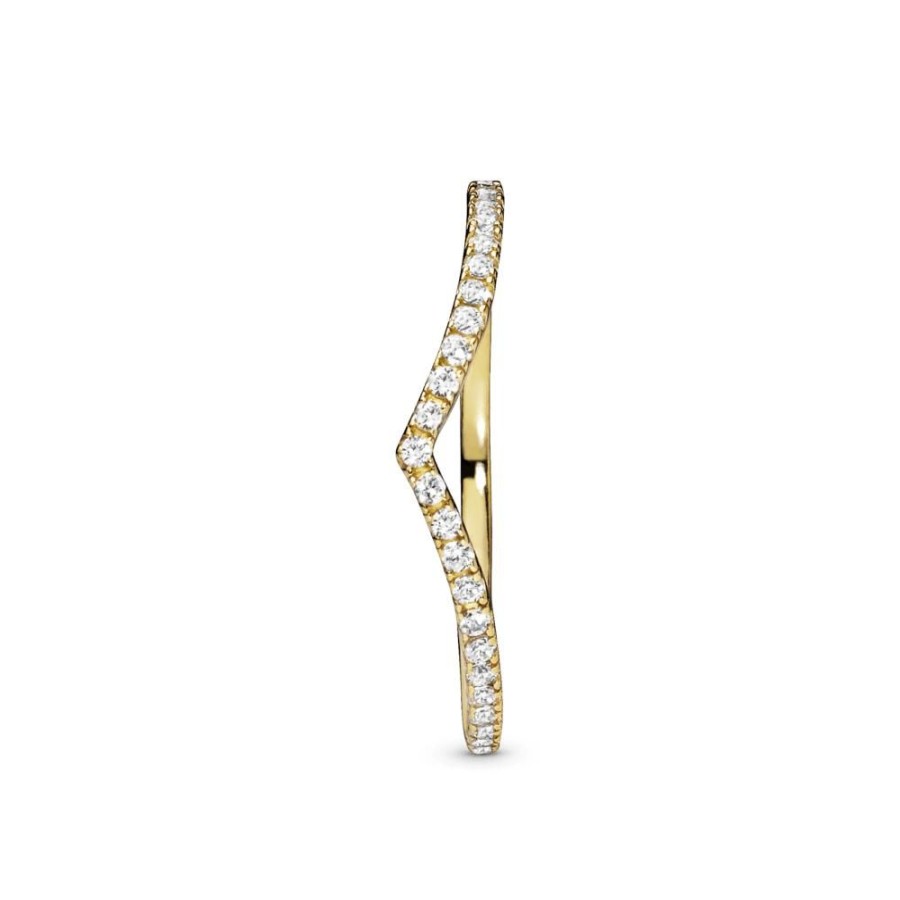 Anillos Joyas Pandora | Anillo Hueso De Los Deseos Deslumbrante Recubrimiento En Oro De 14K