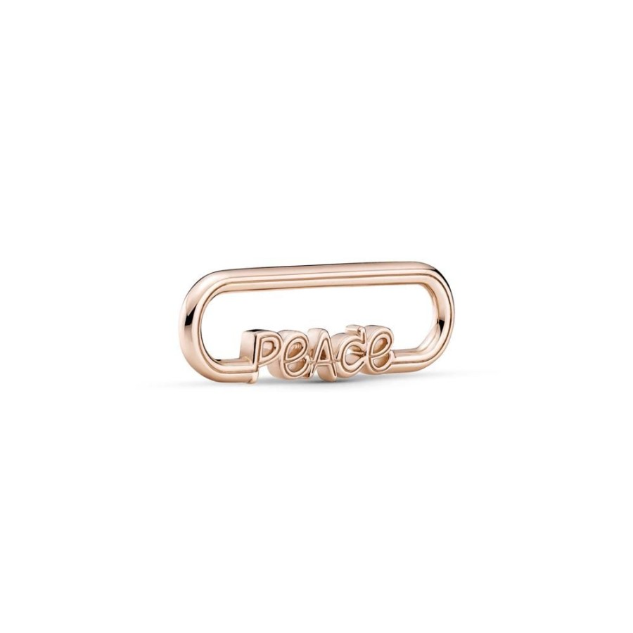 Charms Joyas Pandora | Eslabon De Estilo Con La Palabra Paz Recubrimiento En Oro Rosa De 14K Pandora Me