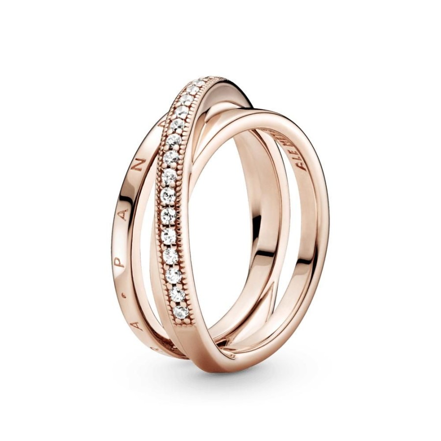 Anillos Joyas Pandora | Anillo De Banda Triple Cruzado Recubrimiento En Oro Rosa De 14K