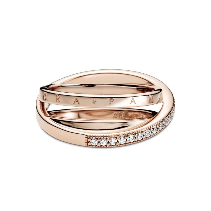 Anillos Joyas Pandora | Anillo De Banda Triple Cruzado Recubrimiento En Oro Rosa De 14K