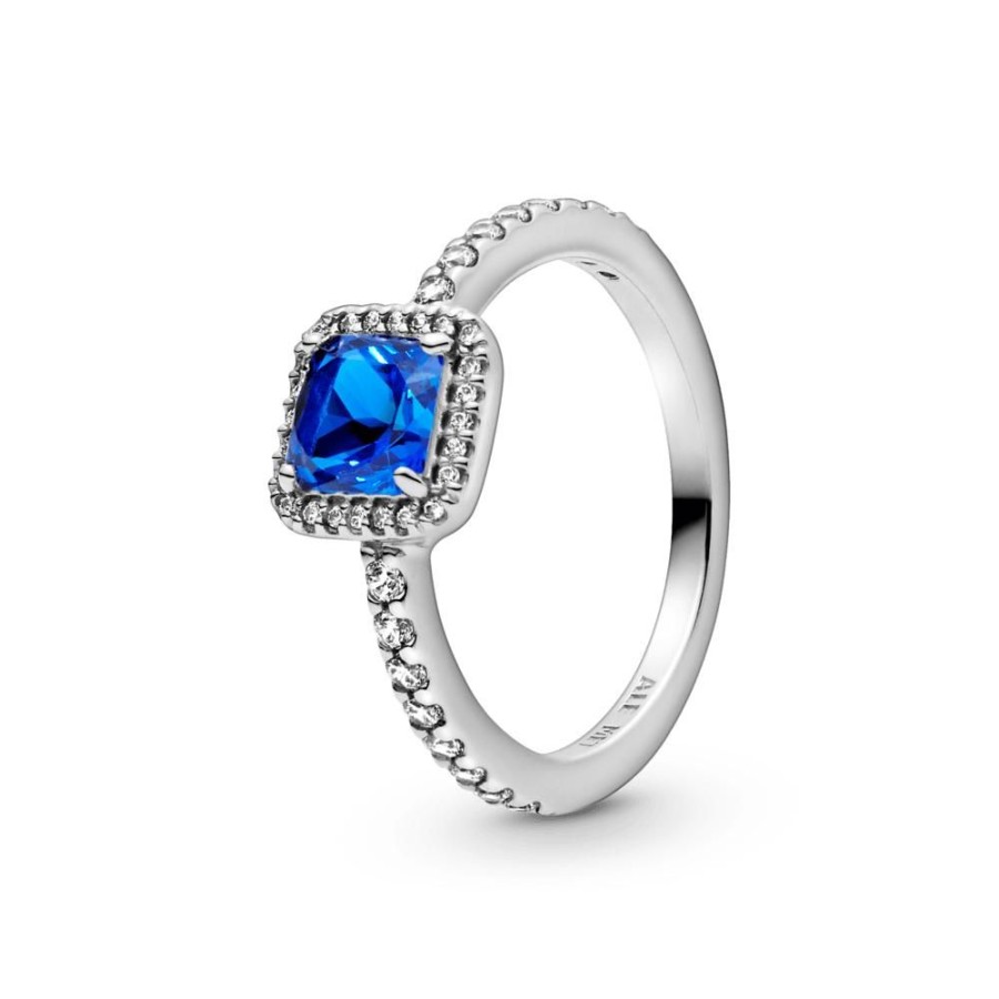 Anillos Joyas Pandora | Anillo Cuadrado Azul Con Halo