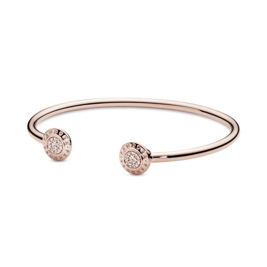 Brazaletes Joyas Pandora | Brazalete Abierto Con Pave Y Logotipo Pandora