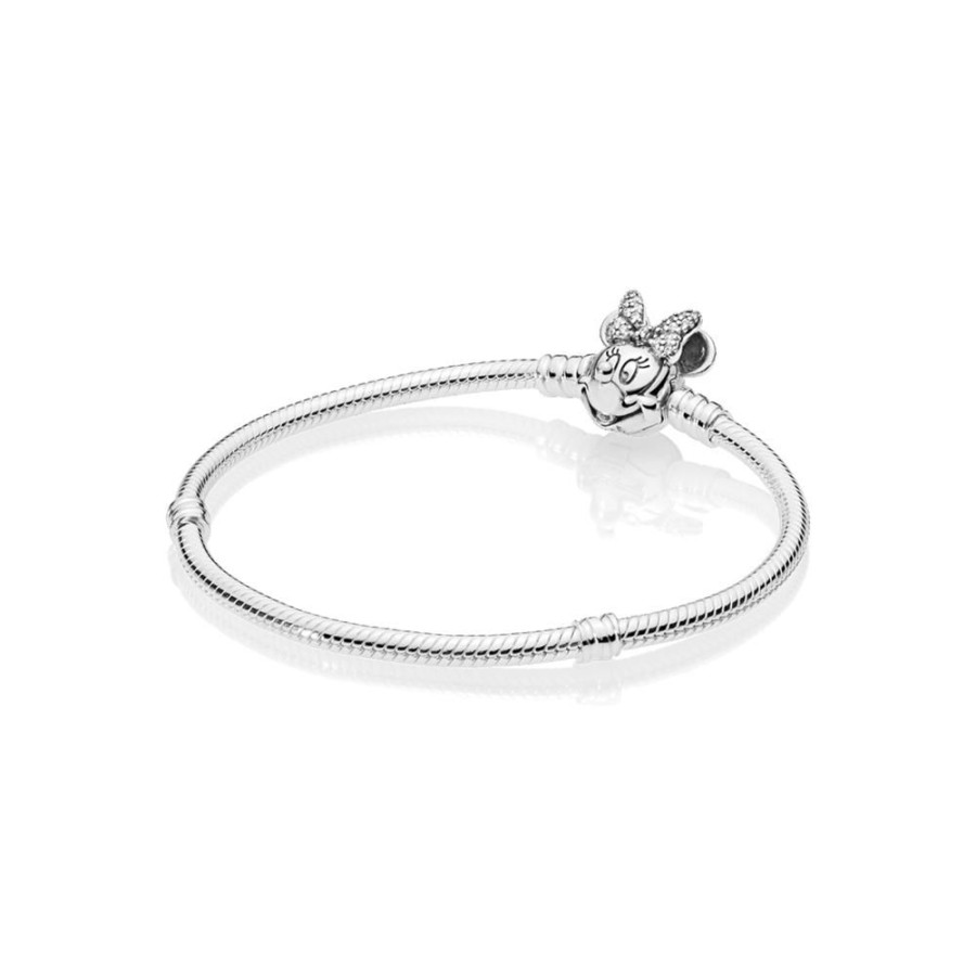 Brazaletes Joyas Pandora | Brazalete De Cadena De Serpiente Pandora Moments Con Broche De Minnie Mouse En Pave