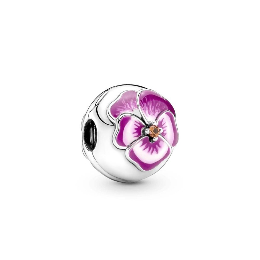 Charms Joyas Pandora | Charm Clip Sujetador Pensamiento Rosa