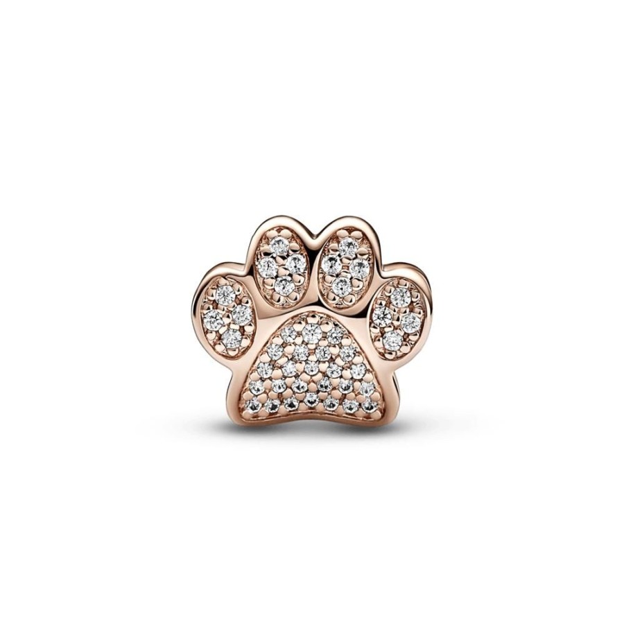 Charms Joyas Pandora | Charm Huella De Patita Reluciente Recubrimiento En Oro Rosa De 14K