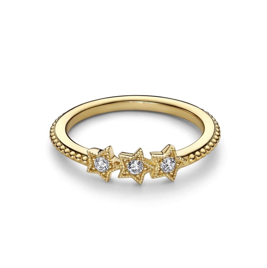 Anillos Joyas Pandora | Anillo Estrella Celestial Recubrimiento En Oro De 14K