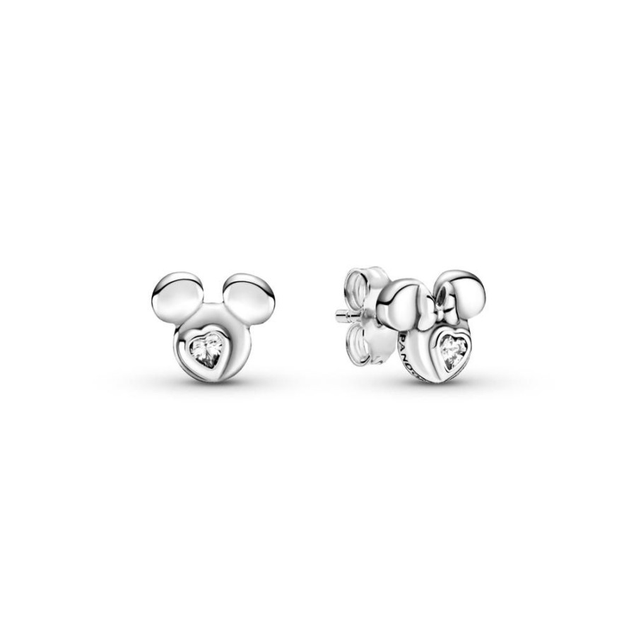 Aretes Joyas Pandora | Aretes De Boton Siluetas De Mickey Mouse Y Minnie Mouse De Disney.