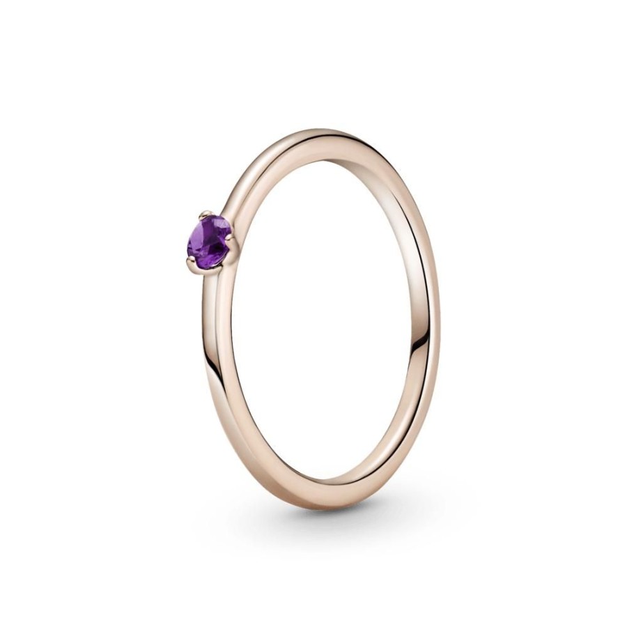 Anillos Joyas Pandora | Anillo Solitario Morado Recubrimiento En Oro Rosa De 14K