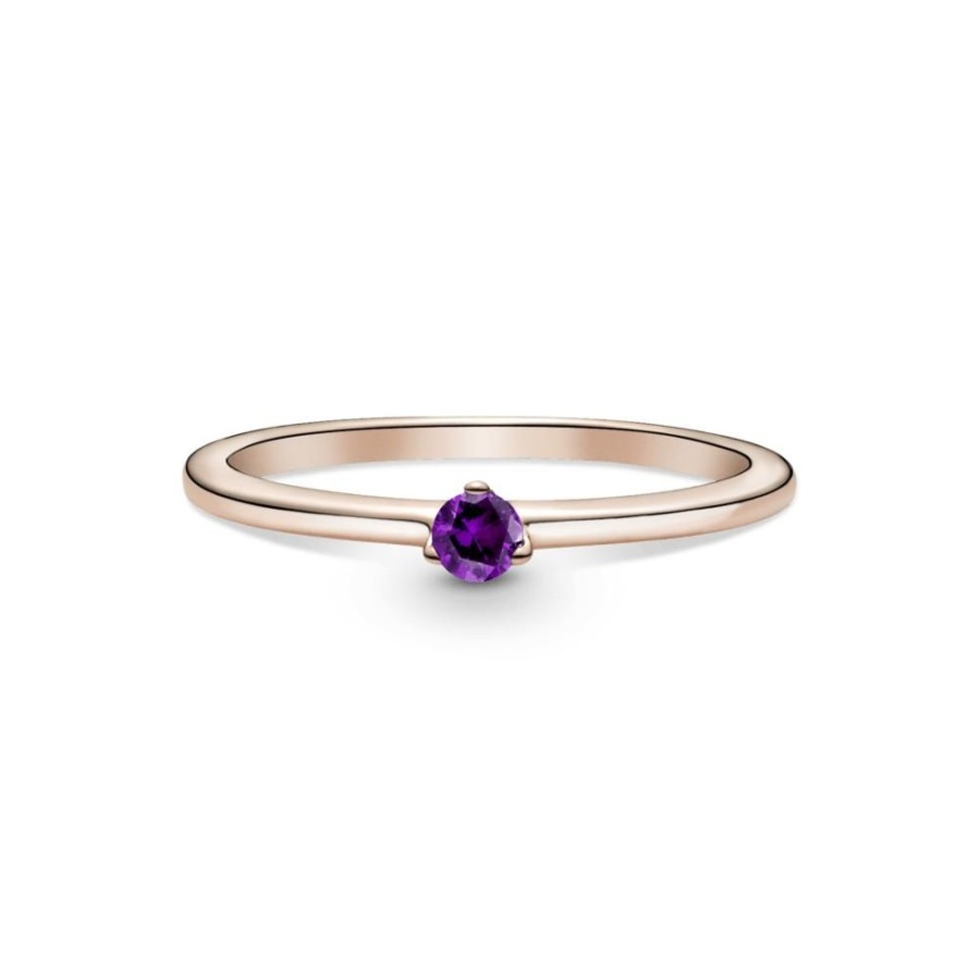 Anillos Joyas Pandora | Anillo Solitario Morado Recubrimiento En Oro Rosa De 14K