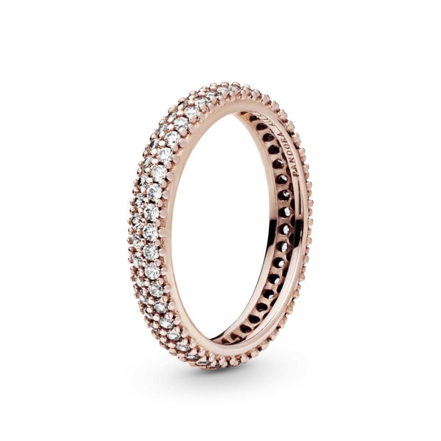 Anillos Joyas Pandora | Anillo Pave Elegante Recubrimiento En Oro Rosa De 14K