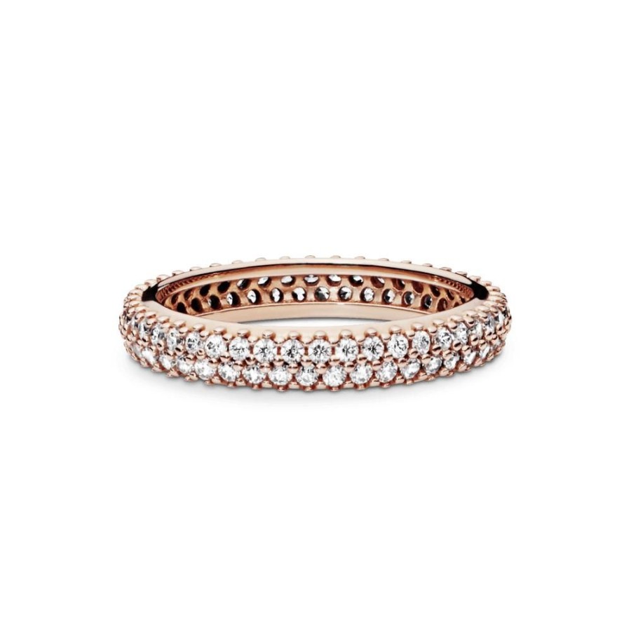 Anillos Joyas Pandora | Anillo Pave Elegante Recubrimiento En Oro Rosa De 14K