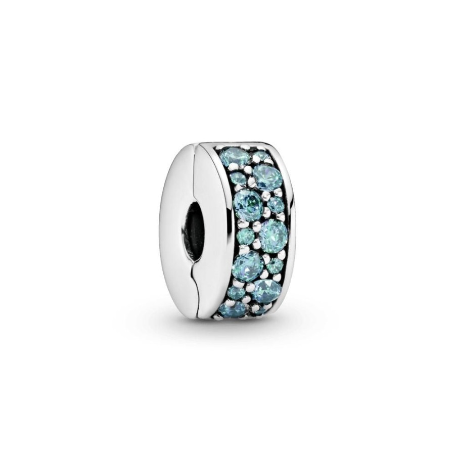 Charms Joyas Pandora | Charm Clip Fijo De Pave Azul Cerceta