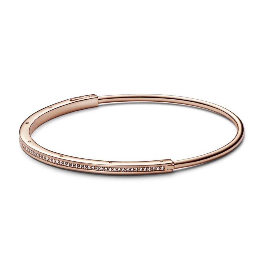 Brazaletes Joyas Pandora | Brazalete Rigido I-D Pandora Signature Recubrimiento En Oro Rosa 14K