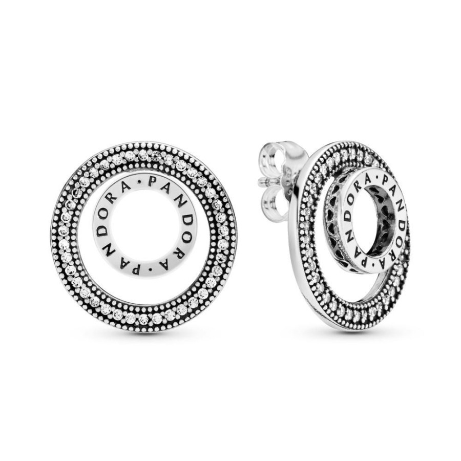 Aretes Joyas Pandora | Aretes De Boton Circulo Con Logotipo Pandora