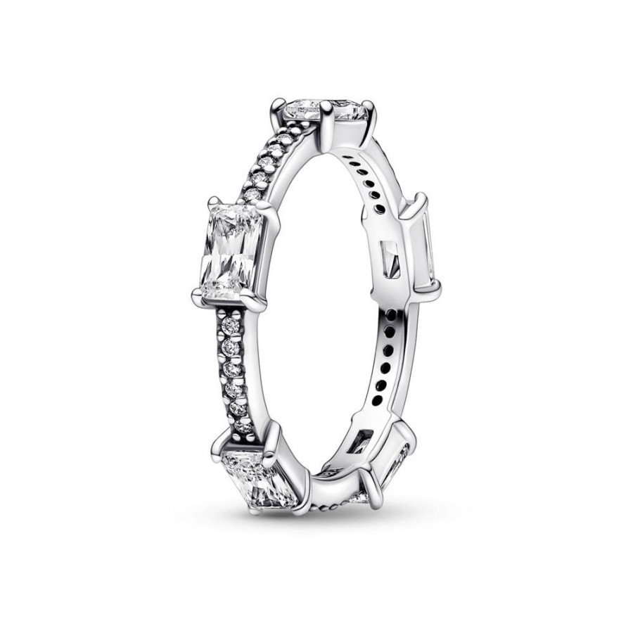 Anillos Joyas Pandora | Anillo Barras Rectangulares En Pave Reluciente Pandora Plata Esterlina