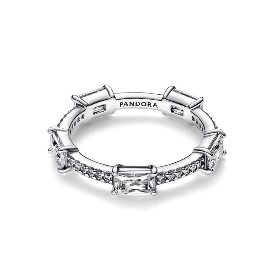 Anillos Joyas Pandora | Anillo Barras Rectangulares En Pave Reluciente Pandora Plata Esterlina