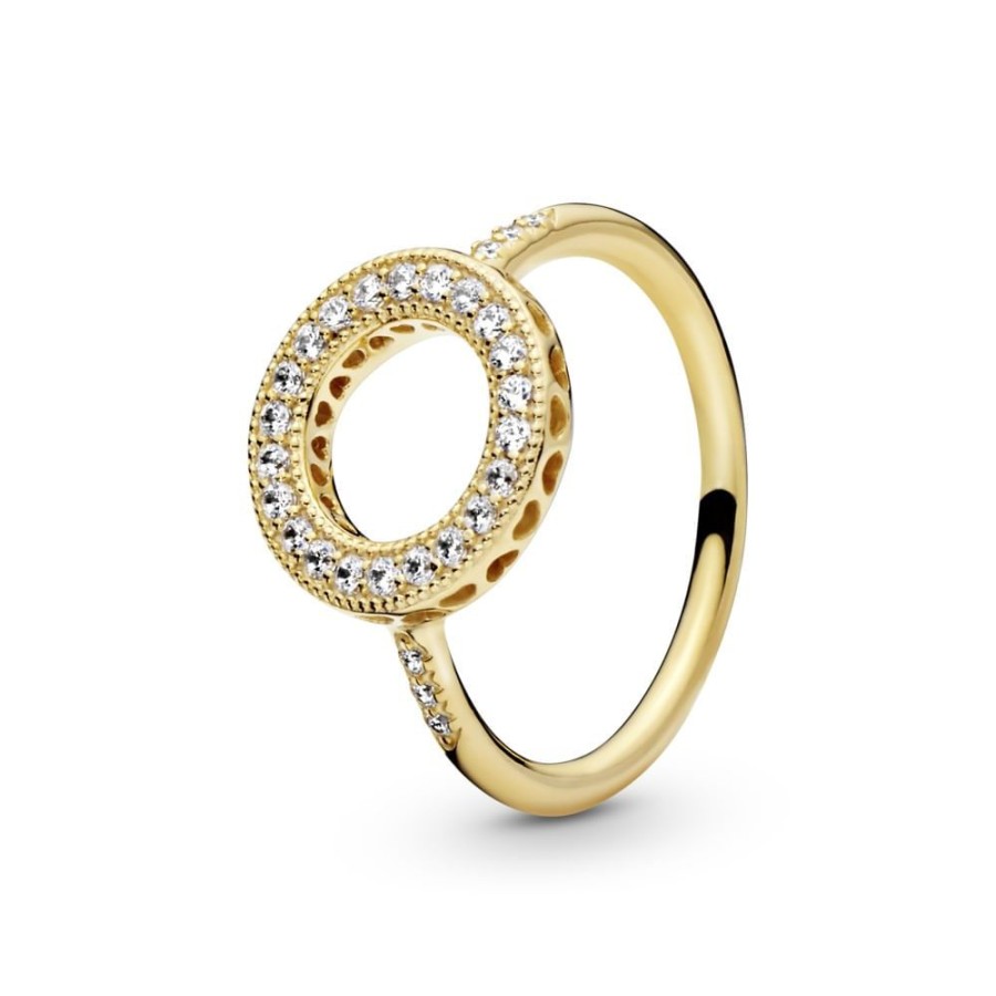 Anillos Joyas Pandora | Anillo Halo Brillante Recubrimiento En Oro De 14K