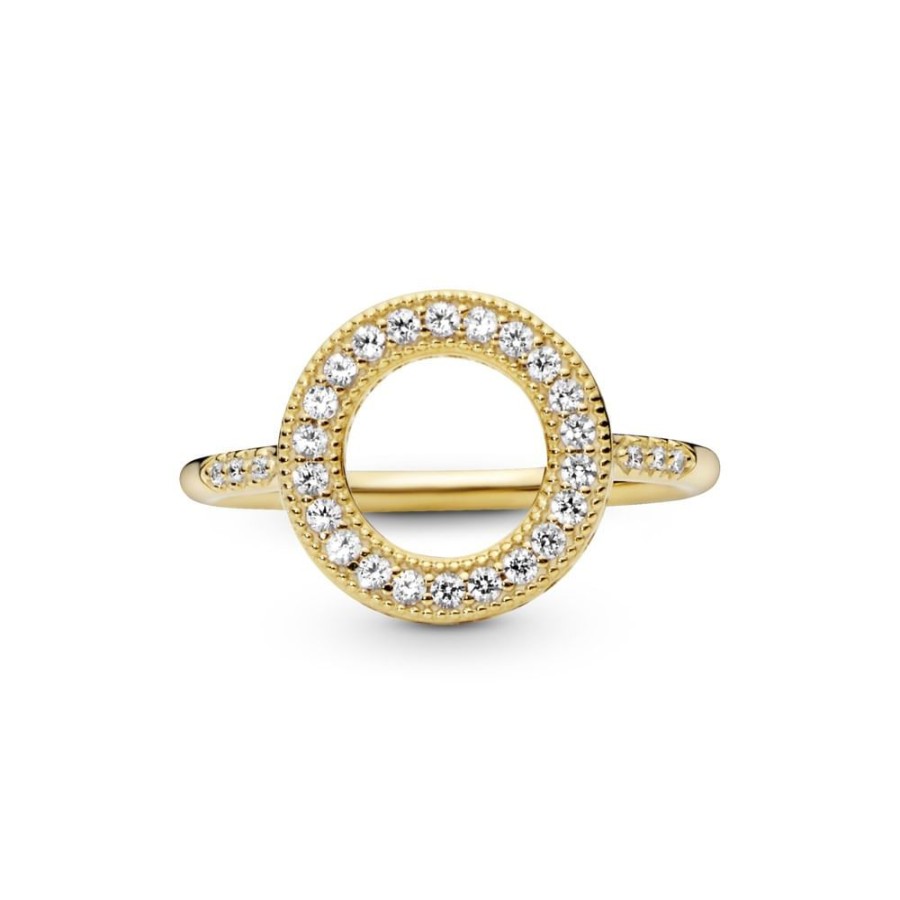 Anillos Joyas Pandora | Anillo Halo Brillante Recubrimiento En Oro De 14K