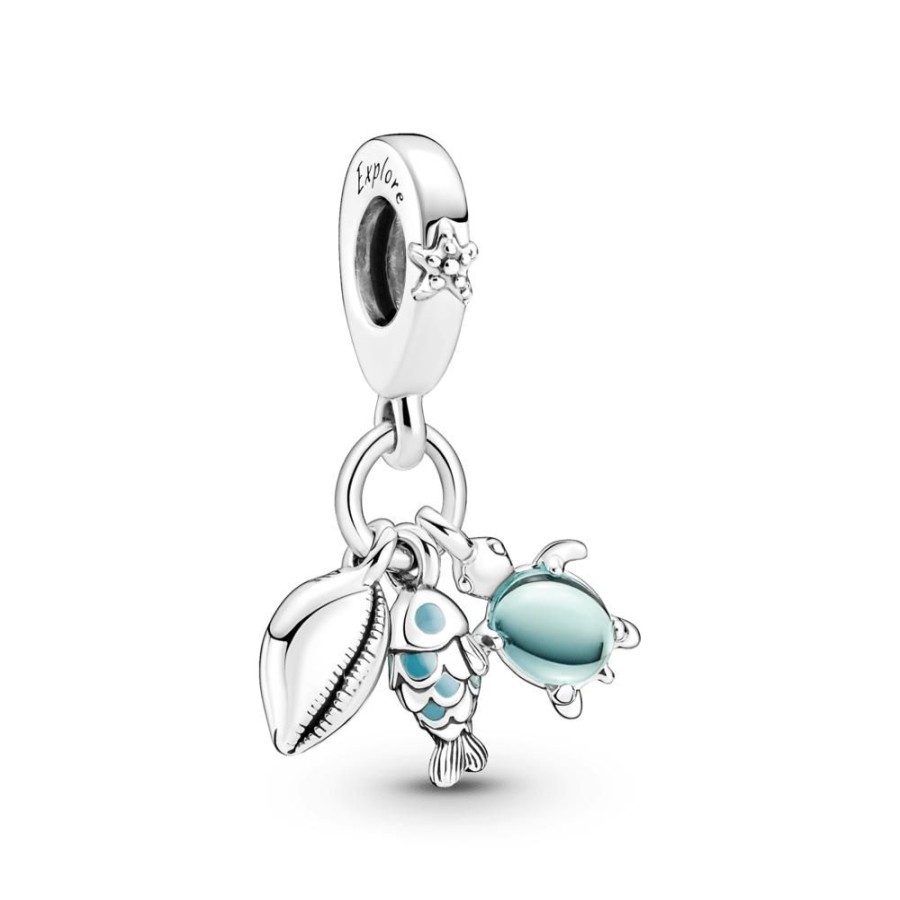 Charms Joyas Pandora | Charm Colgante Triple Pescado, Tortuga De Mar Y Concha