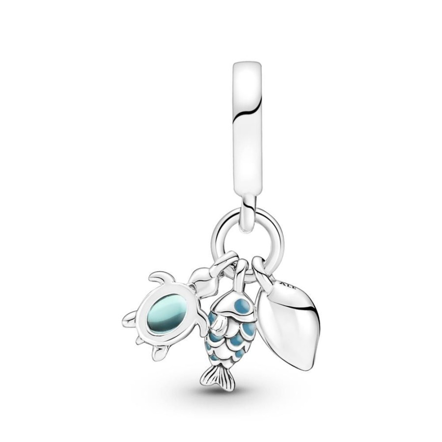 Charms Joyas Pandora | Charm Colgante Triple Pescado, Tortuga De Mar Y Concha