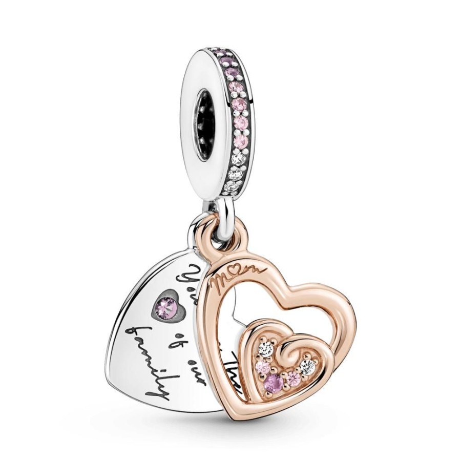 Charms Joyas Pandora | Charm Colgante Doble Corazones Entrelazados Con Infinito Recubrimiento En Oro Rosa De 14K