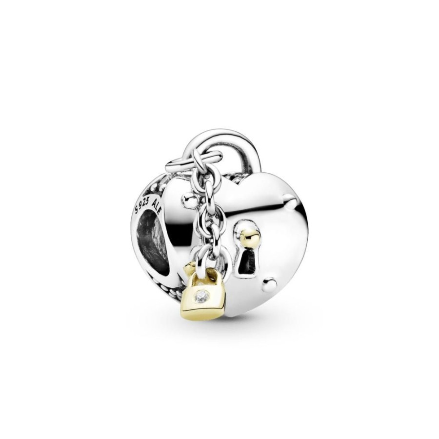 Charms Joyas Pandora | Charm Dos Tonos De Candado Y Corazon