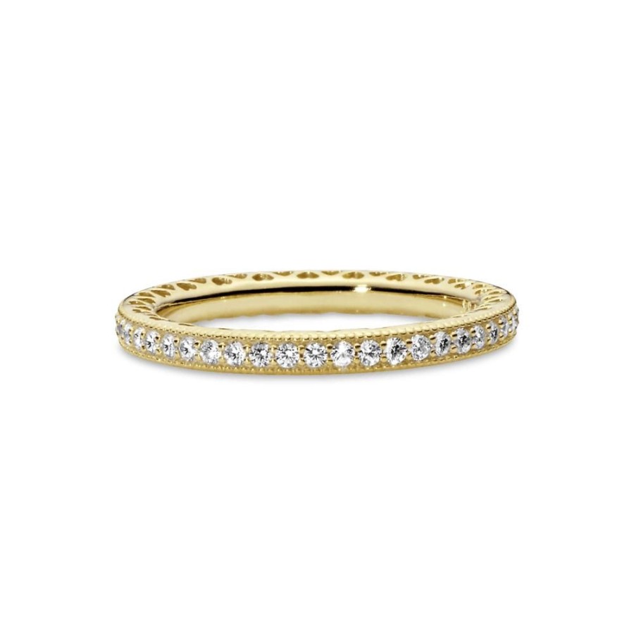 Anillos Joyas Pandora | Anillo Corazones Brillantes Recubrimiento En Oro De 14K