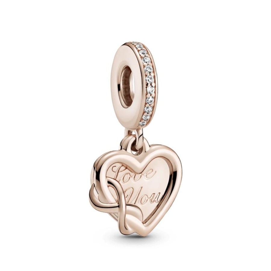 Charms Joyas Pandora | Charm Colgante Corazon Con Infinito Te Amo Recubrimiento En Oro Rosa De 14K