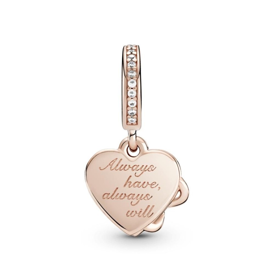 Charms Joyas Pandora | Charm Colgante Corazon Con Infinito Te Amo Recubrimiento En Oro Rosa De 14K