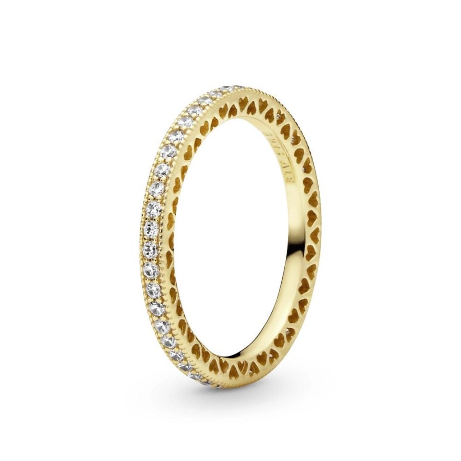 Anillos Joyas Pandora | Anillo Corazones Con Brillo Recubrimiento En Oro De 14K