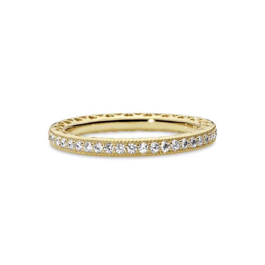 Anillos Joyas Pandora | Anillo Corazones Con Brillo Recubrimiento En Oro De 14K