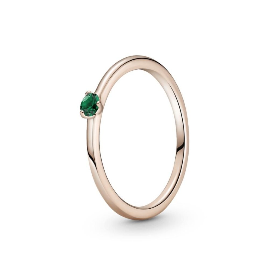 Anillos Joyas Pandora | Anillo Solitario Verde Recubrimiento En Oro Rosa De 14K