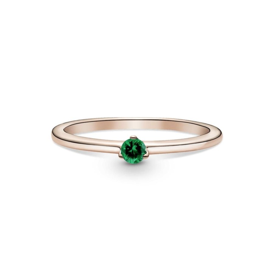 Anillos Joyas Pandora | Anillo Solitario Verde Recubrimiento En Oro Rosa De 14K