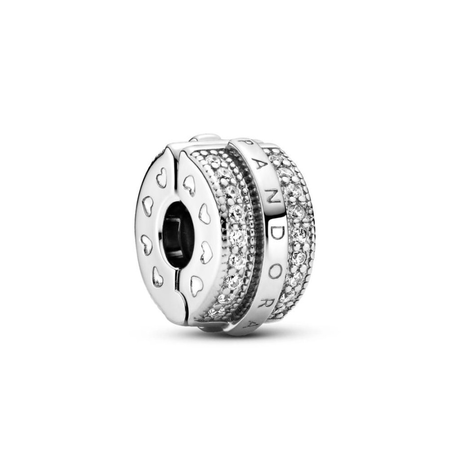 Charms Joyas Pandora | Charm Sujetador Lineas De Pave Relucientes Y Logotipo