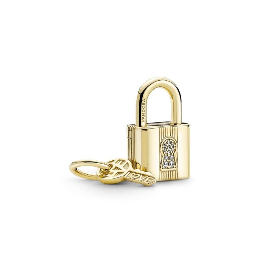 Charms Joyas Pandora | Charm Colgante Candado Y Llave Recubrimiento En Oro 14K