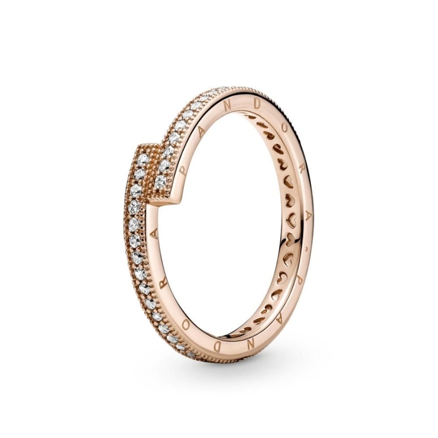 Anillos Joyas Pandora | Anillo Sobrepuesto Reluciente Recubrimiento En Oro Rosa De 14K