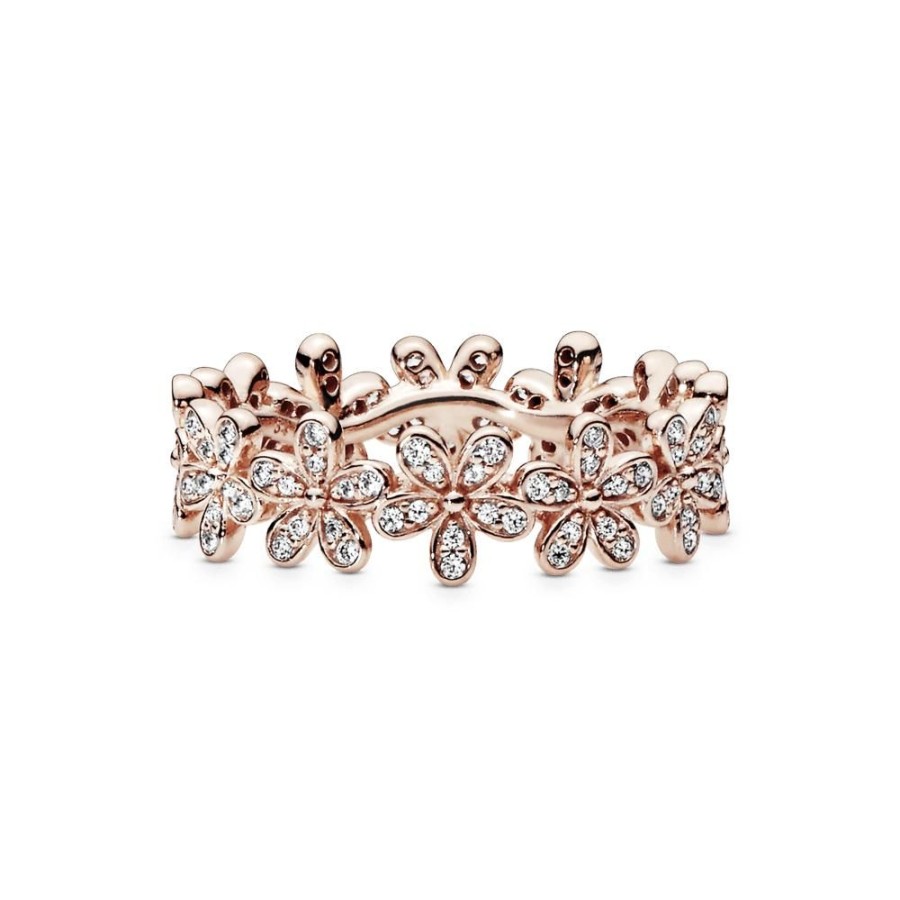 Anillos Joyas Pandora | Anillo Campo De Margaritas Deslumbrantes Cz Clara Recubrimiento En Oro Rosa De 14K