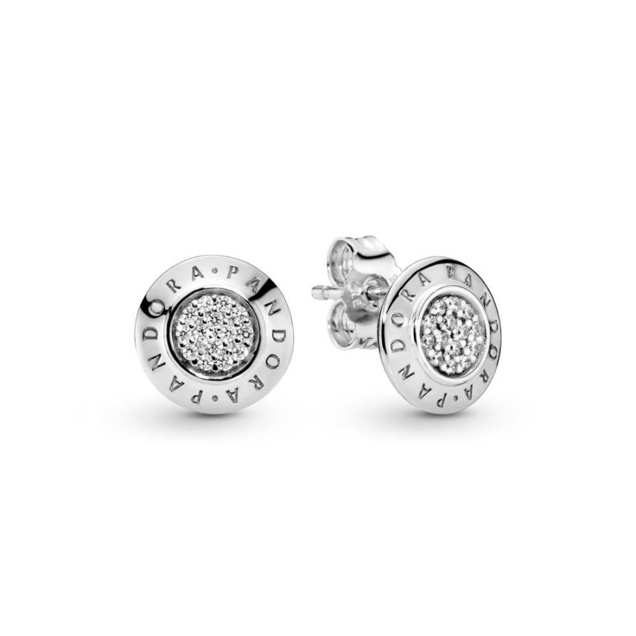 Aretes Joyas Pandora | Aretes De Boton Deslumbrantes Con El Logotipo Pandora