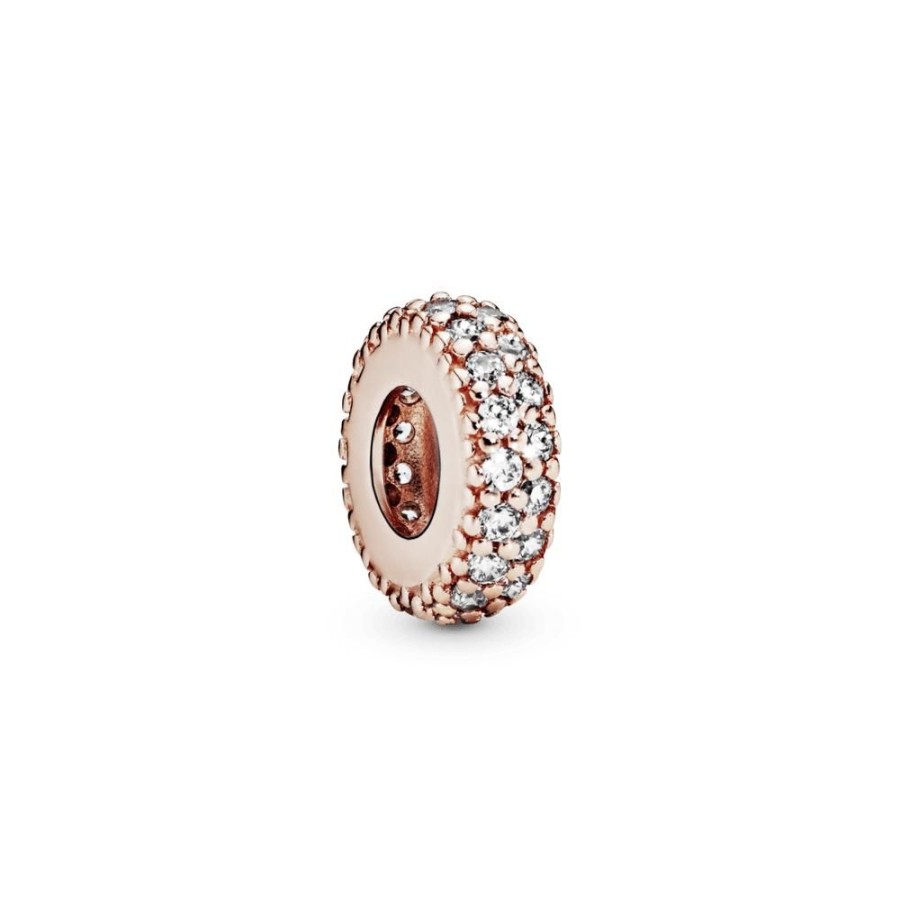 Charms Joyas Pandora | Charm Espaciador Brillante Claro Recubrimiento En Oro Rosa De 14K