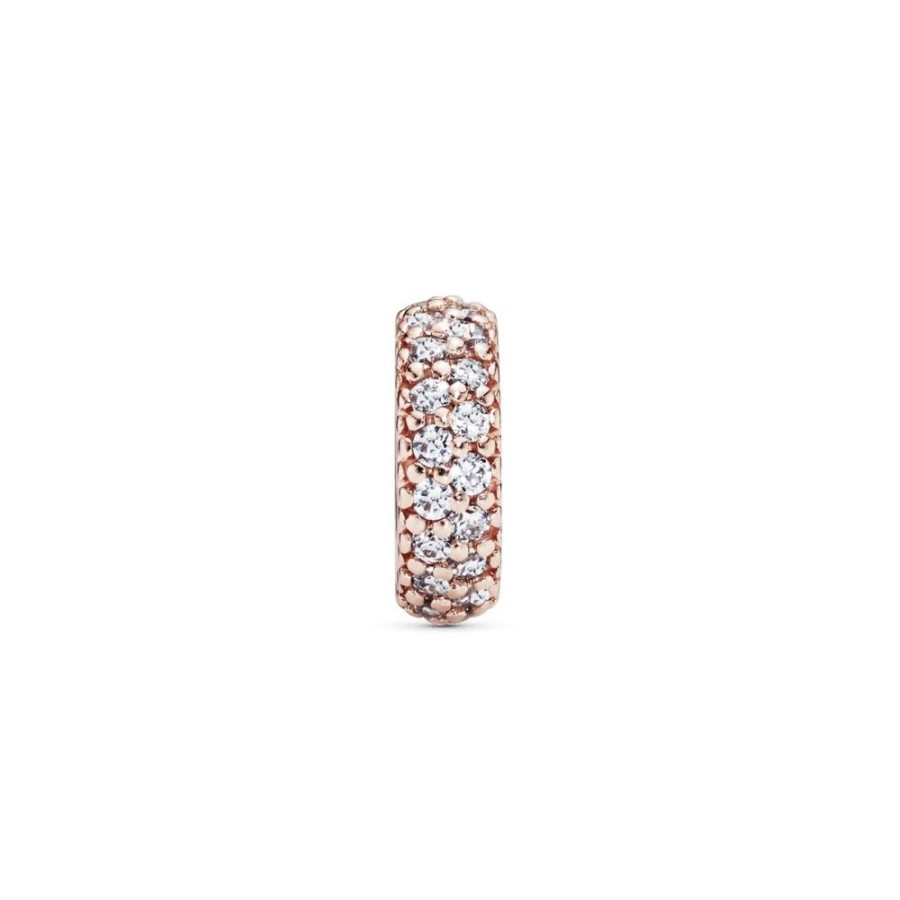 Charms Joyas Pandora | Charm Espaciador Brillante Claro Recubrimiento En Oro Rosa De 14K