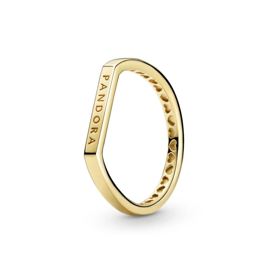 Anillos Joyas Pandora | Anillo Apilable Barra Con Logotipo Recubrimiento En Oro De 14K