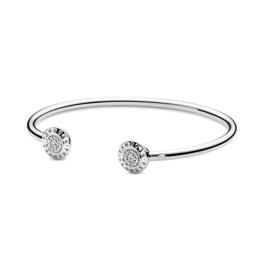 Brazaletes Joyas Pandora | Brazalete Abierto Con Pave Y Logo Pandora