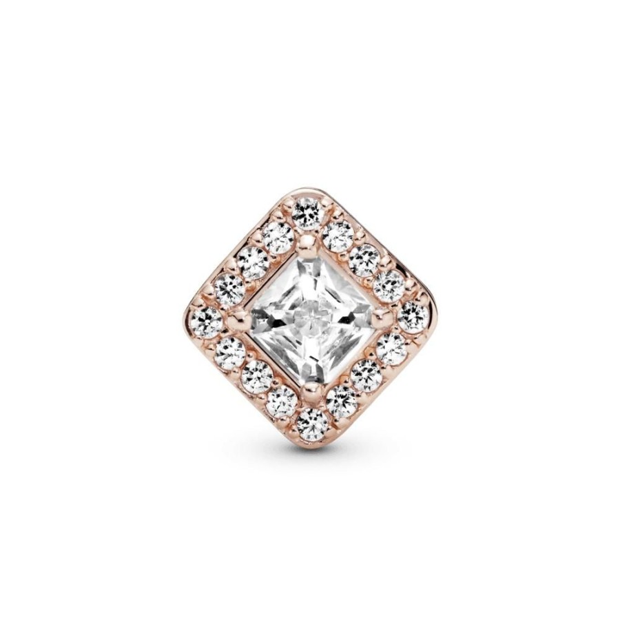 Charms Joyas Pandora | Charm Cuadrado Con Halo Brillante Recubrimiento En Oro Rosa De 14K