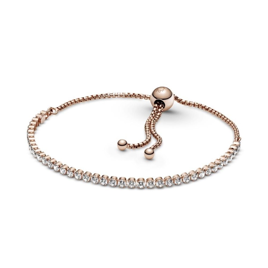 Brazaletes Joyas Pandora | Brazalete De Tenis Deslizante Brillante Recubrimiento En Oro Rosa De 14K