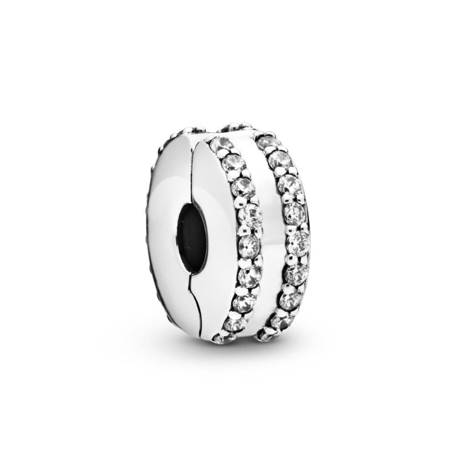 Charms Joyas Pandora | Charm Sujetador Doble Linea De Pave