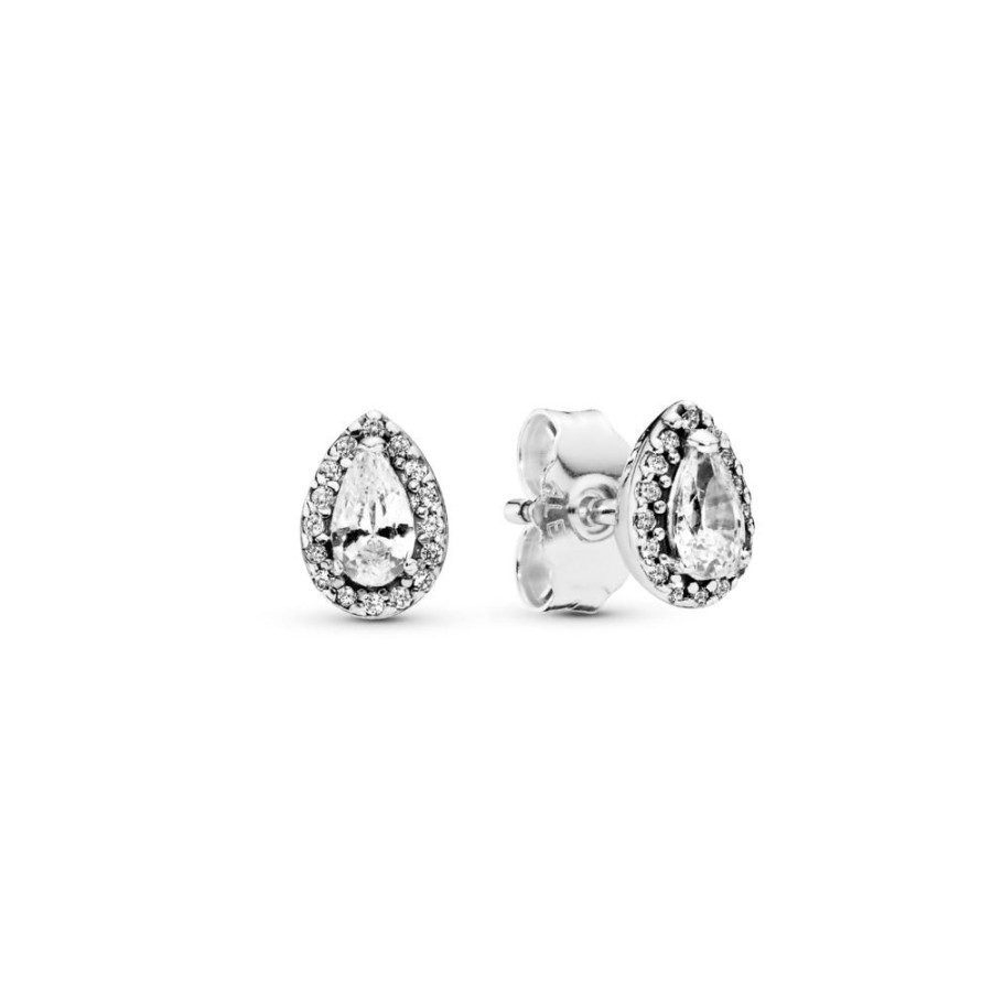 Aretes Joyas Pandora | Aretes De Boton Halo De Gota Brillante