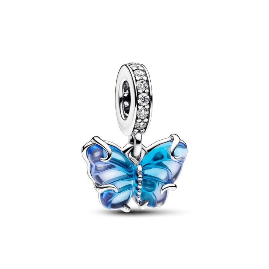 Charms Joyas Pandora | Charm Colgante Mariposa De Cristal Murano Azul Pandora Plata Esterlina