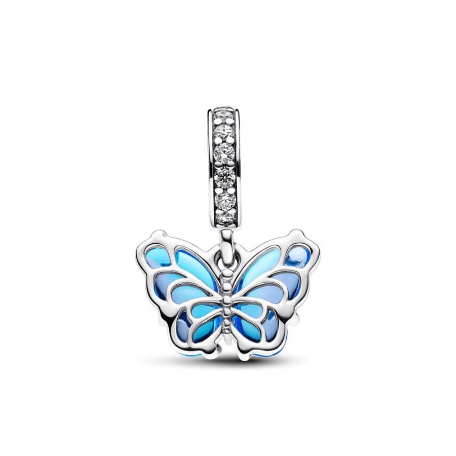 Charms Joyas Pandora | Charm Colgante Mariposa De Cristal Murano Azul Pandora Plata Esterlina